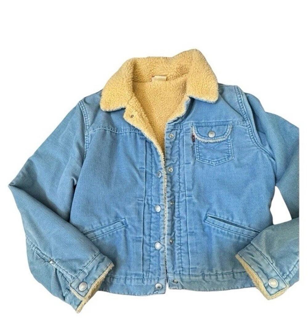 70s Levis Corduroy Coat Sherpa Jacket Baby Blue Unisex Sz L USA Truckers Vtg